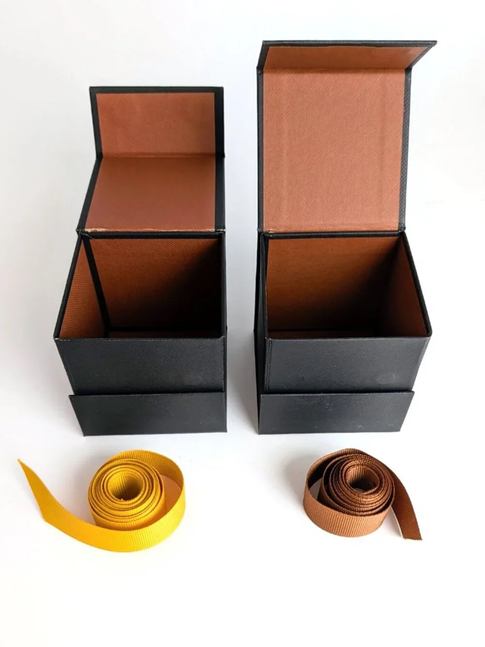 Set of 2 Coach Small Gift Boxes with Brown and Yellow Ribbons